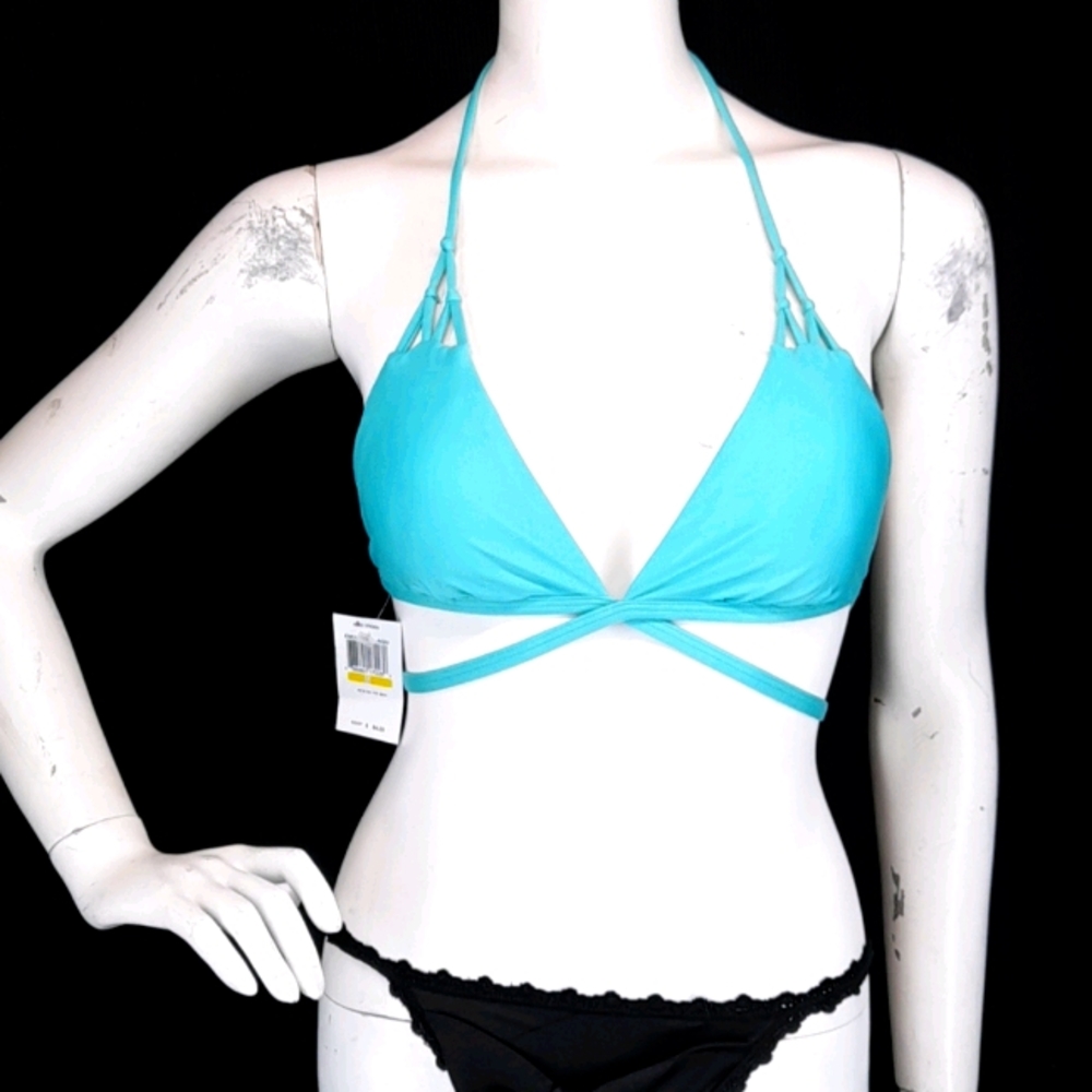 - Ella Moss Aqua Triangle Bikini Halter Tie Top